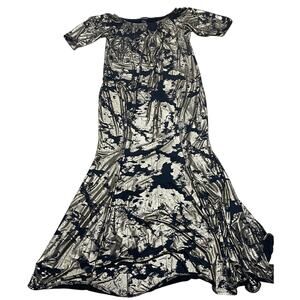 Ashley Steward Womens 18/20‎ Gold Foil Black 1/2 Sleeve Fitted Mermaid Dress NWT